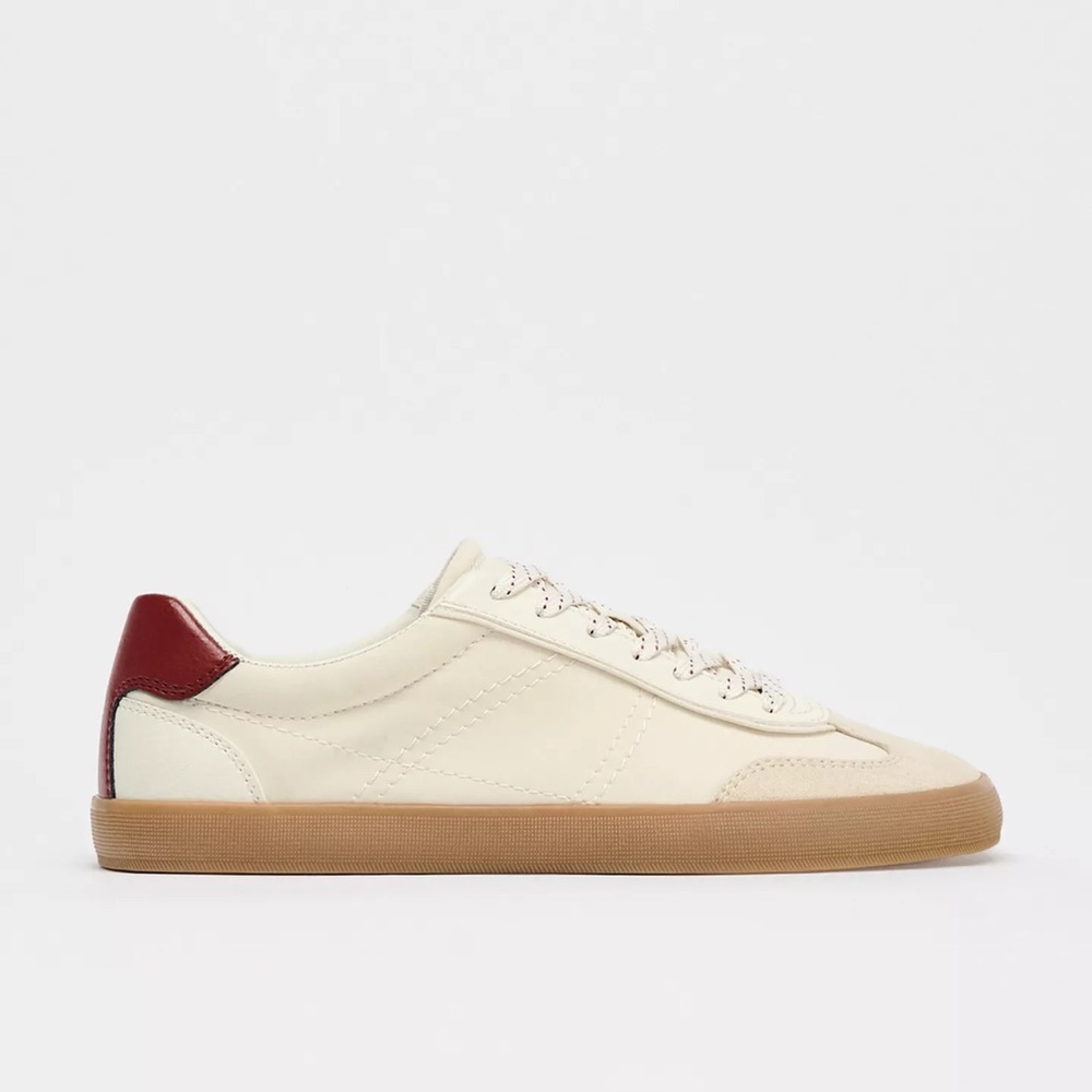 Zara Cream and Red Women's Sneakers
